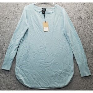Halogen Sweater Womens Medium Green Cashmere Blend Knit Curved Hem Long‎ Sleeve